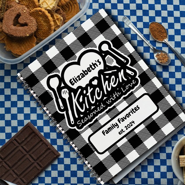 Carnet Buffle noir et blanc rustique Plaid Cuisine person (Créateur téléchargé)