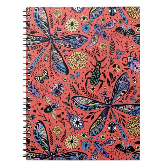Carnet Bugs de Doodle sur corail rouge (Devant)