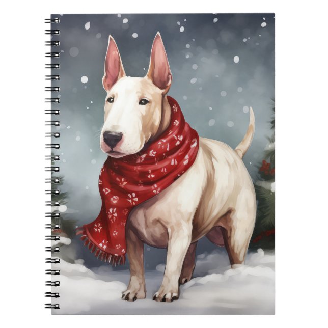 Carnet Bull Terrier Chien à Noël de neige (Devant)