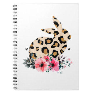 Carnet Bunny Empreinte de léopard Floral mignonne Pâques 