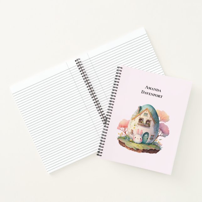 Carnet Bunny Rose & Oeuf Formé Maison Kawaii Style (Intérieur)