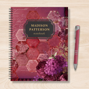 Carnet Burgundy Bee Damask Girly Chic Nom moderne