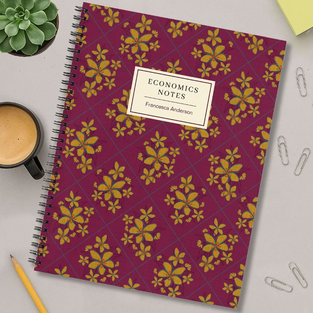 Carnet Burgundy Moody Floral Boho Chic Student Custom (Créateur téléchargé)