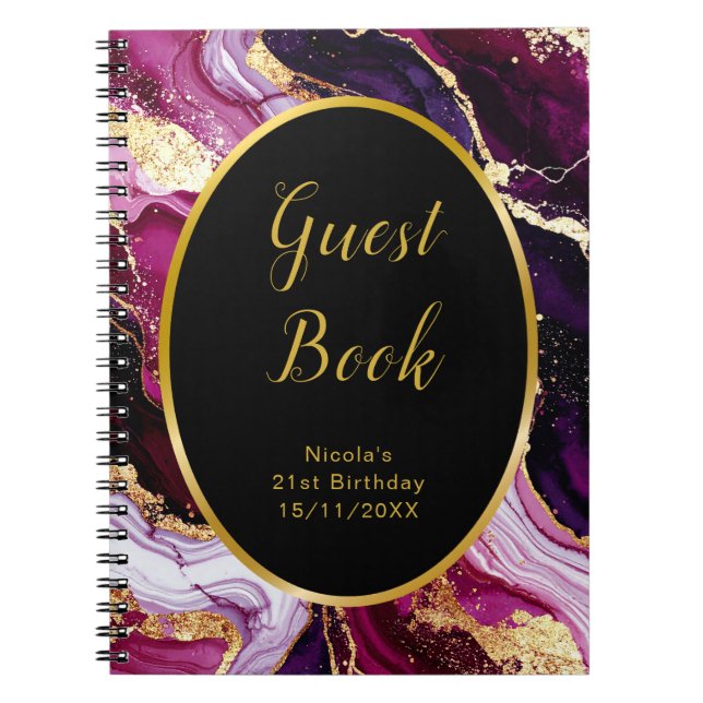 Carnet Burgundy Red and Gold Marble Agate Birthday Party (Devant)