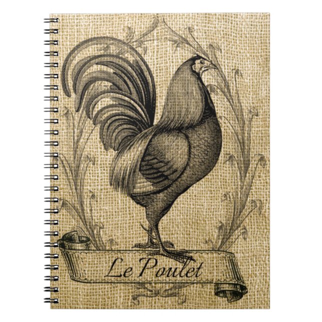 Carnet Burlap vintage de poulet (Devant)