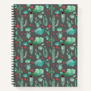 Carnet cactus and ladybutern pattern - black background