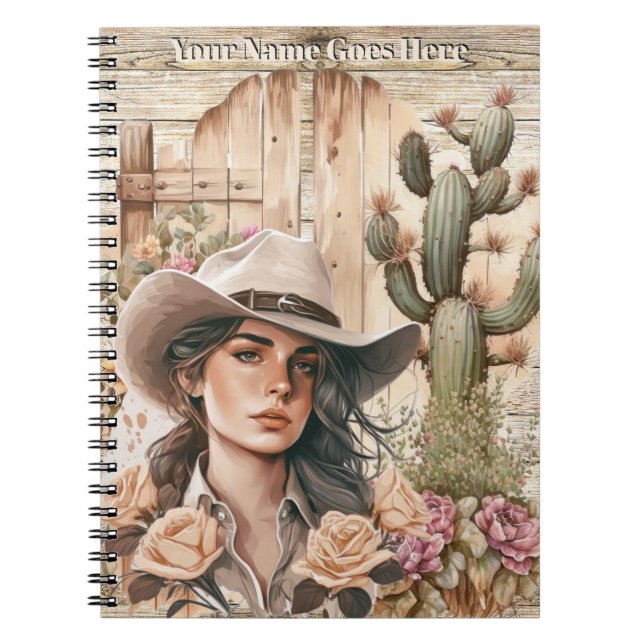Carnet Cactus aquarelle rose floral western chic (Devant)
