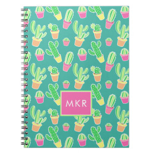 Carnet Cactus au néon d'aquarelle dans le motif de pots