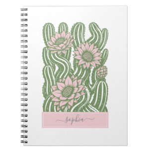 Carnet Cactus entrelacés linogravure vert sauge