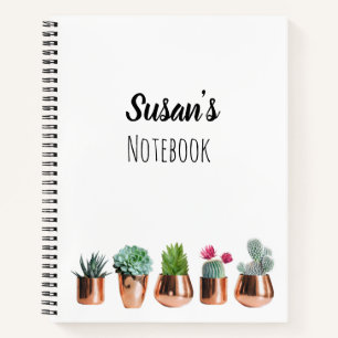 Carnet Cactus et succulents dans des pots d'or Roses
