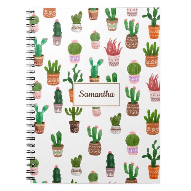 Carnet Cactus Moderne Nom personnalisé Personnalisé (Devant)