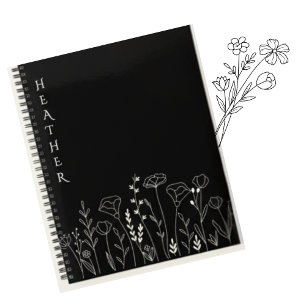 Carnet Cadeau personnalisé noir Boho Wildflower pour elle