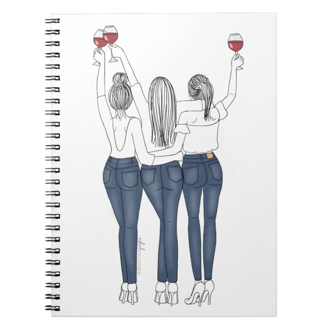 Carnet Caderno Desenho Amigas com Vinho (Devant)