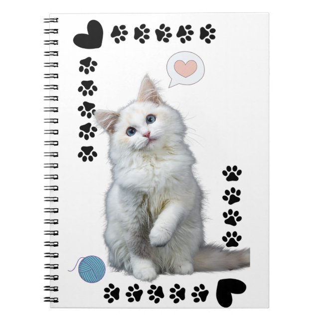 Carnet Caderno Espiral com Foto Gatinho Branco (Devant)