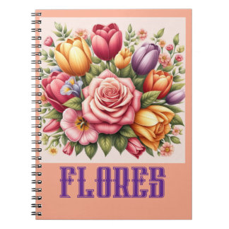 Carnet caderno espiral de matéria floral