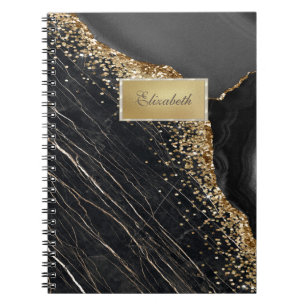 Carnet Cadre doré moderne, marbre noir paillettes dorées