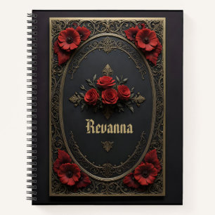 Carnet Cadre gothique avec fleurs rouges