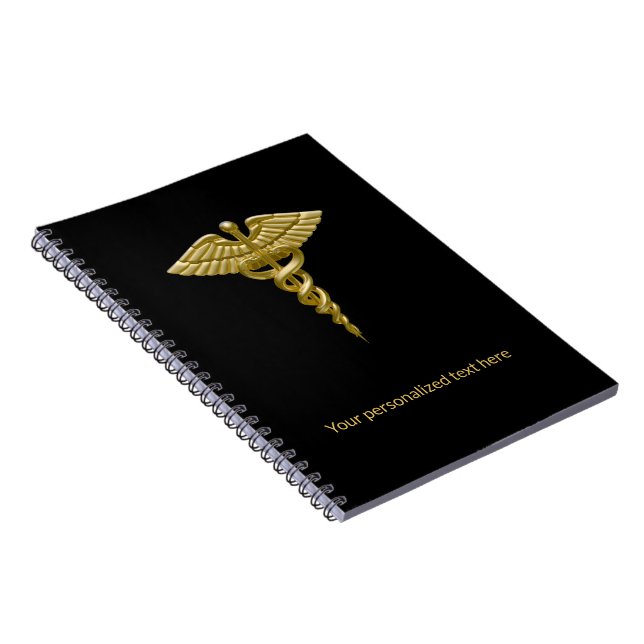 Carnet Caducée Médical de Luxe en Or sur Fond Noir - Cahi (Côté Droit)