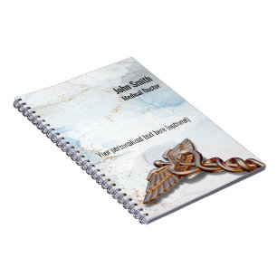 Carnet Caducée Médical en Cuivre Rose Or Luxe Marbre