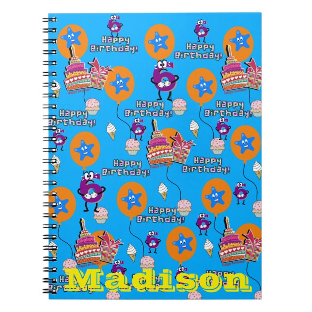 Carnet Cahier, Joyeux 6e Anniversaire Notes Bleu (Devant)