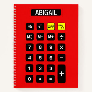 Carnet Calculatrice rouge avec nom