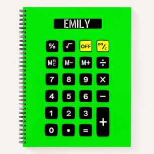 Carnet Calculatrice verte néon avec nom