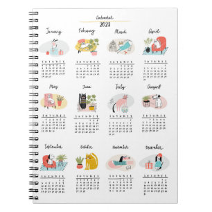 Carnet Calendrier 2023 Cartoon mignon Chats et Chiens