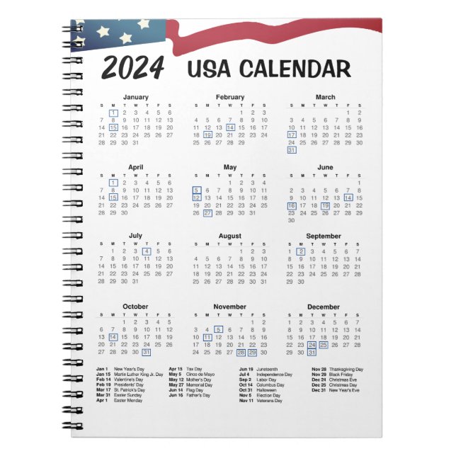 Carnet Calendrier américain 2024 (Devant)