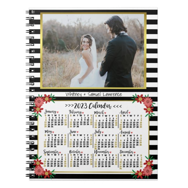 Carnet Calendrier de l'année 2023 Preppy Floral Stripes | (Devant)