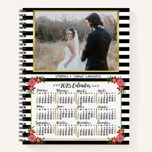 Carnet Calendrier de l'année 2025 Preppy Floral Stripes | (Devant)