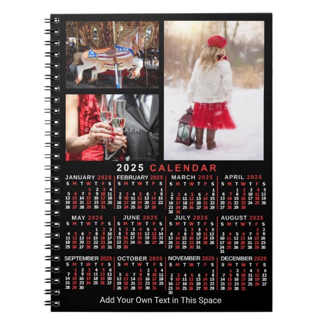 Carnet Calendrier mensuel 2025 Black Custom 3 Photos (Devant)