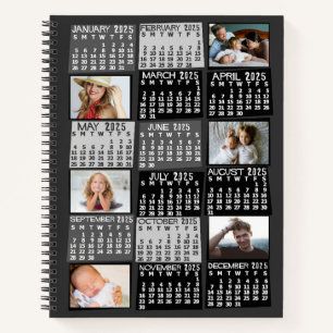 Carnet Calendrier mensuel 2025 noir mod 12 photo collage