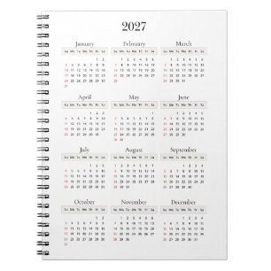 Carnet Calendrier Minimal Noir 2027 Toute couleur de fo