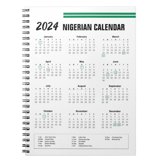 Carnet Calendrier nigérian 2024 (Devant)