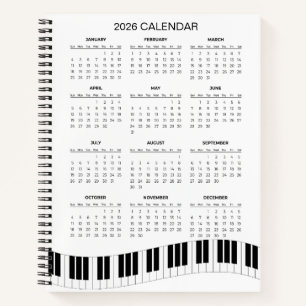 Carnet Calendrier simple 2026 avec touches de piano