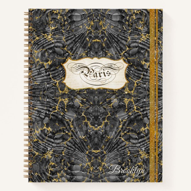 Carnet Calligraphie Script Paris Marbrure Vintage avec Or (Devant)
