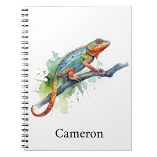 Carnet caméléon sur une branche aquarelle couleurs vives