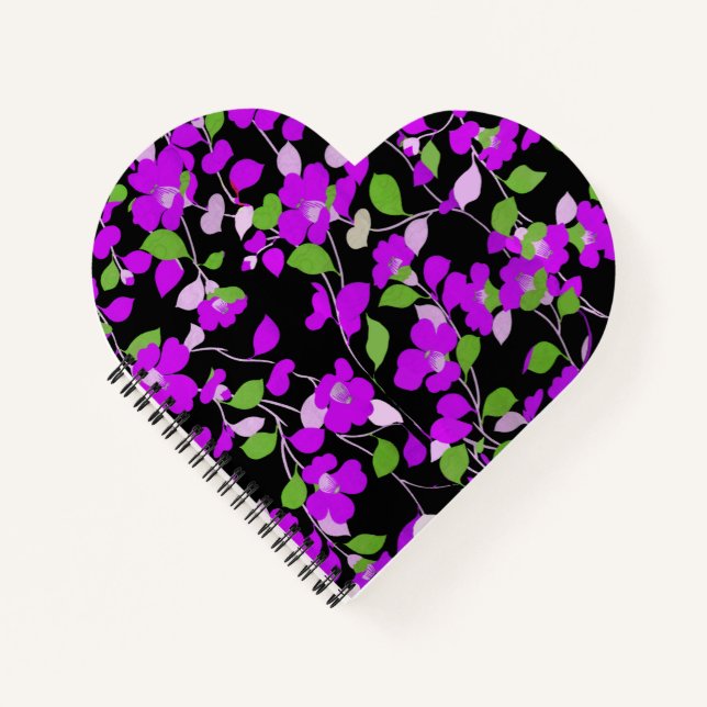 Carnet CAMELLIAS PURPLE, FEUILLES VERT BLANC NOIR Floral  (Devant)