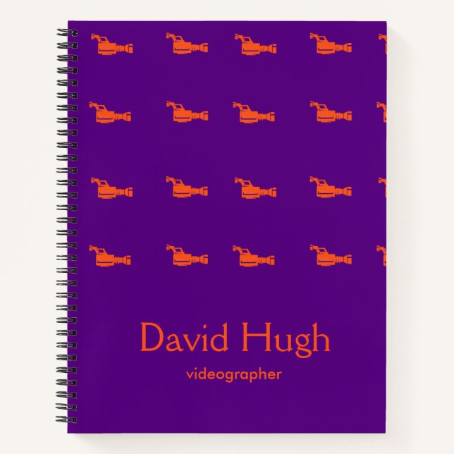 Carnet Caméra vidéo silhouette orange sur fond violet (Devant)