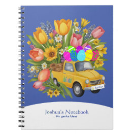 Carnet Camion Jaune Personnalisé Portant Des Oeufs De Pâq