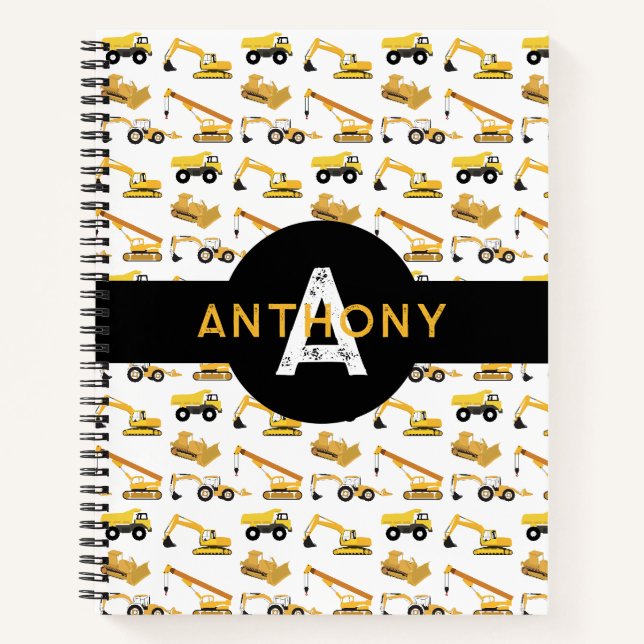 Carnet Camions de chantier véhicules enfants monogramme (Devant)