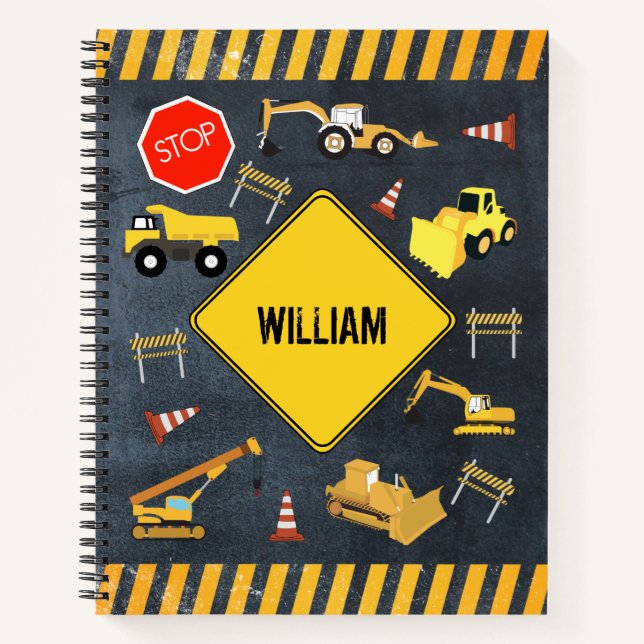 Carnet Camions de construction Nom de garçon de machineri (Devant)