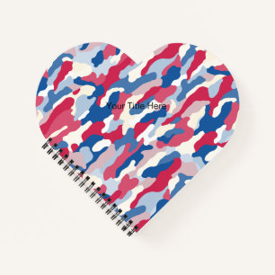 Carnet Camouflage blanc et bleu rouge Coeur personnalisé