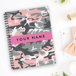 Carnet Camouflage rose et gris Votre nom Personnalisez