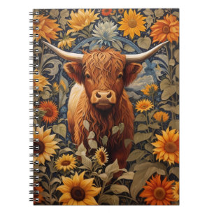 Carnet Campagne rustique Highland Cow Sunflowers