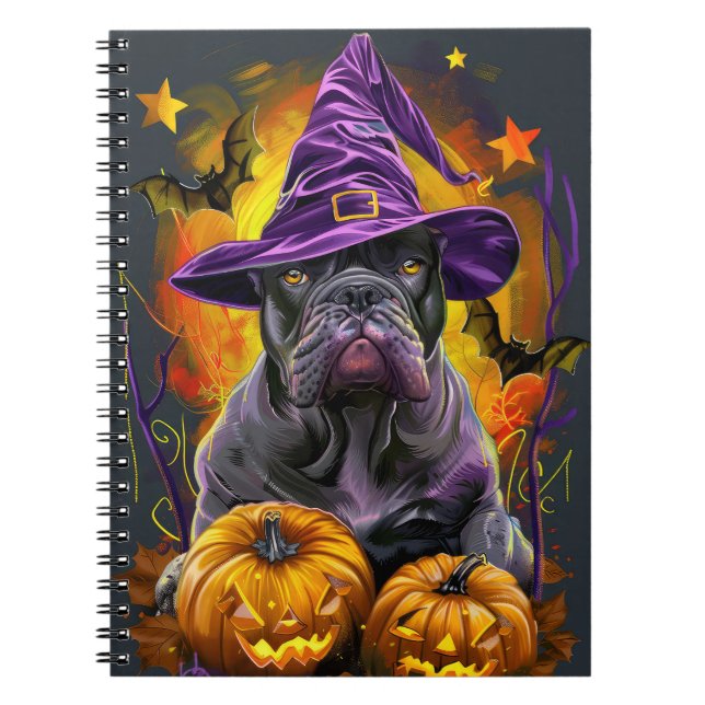 Carnet Canne éffrayante Corso Chien Halloween sorcière et (Devant)