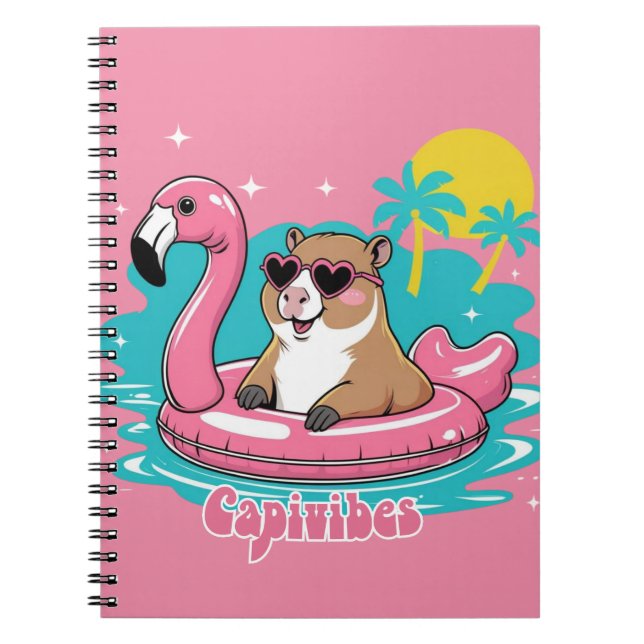 Carnet Capivara Estilosa no Verão com Boia Rosa (Devant)