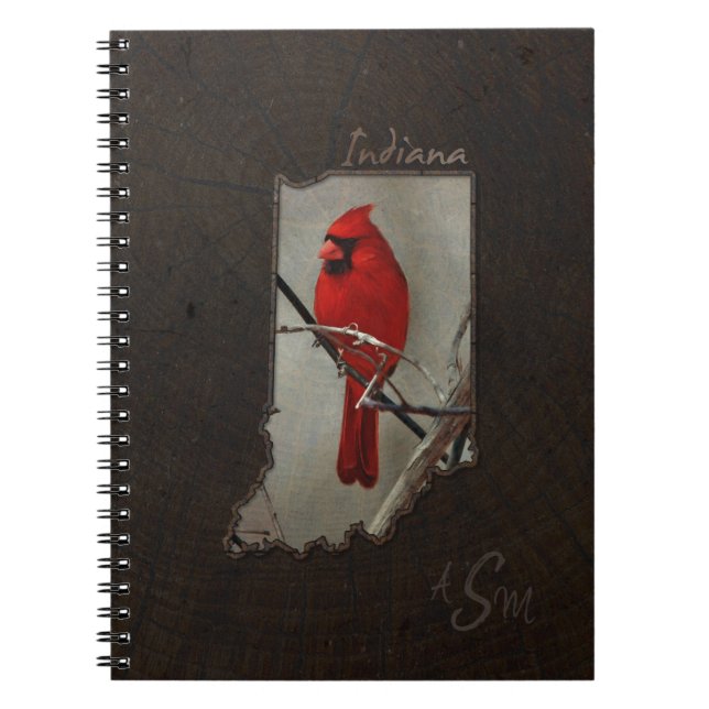 Carnet Cardinal Indiana coupé sur Arrière - plan de bois (Devant)