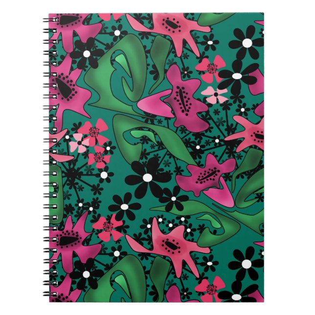 Carnet Caricature abstraite sans couture joli fleurs vert (Devant)