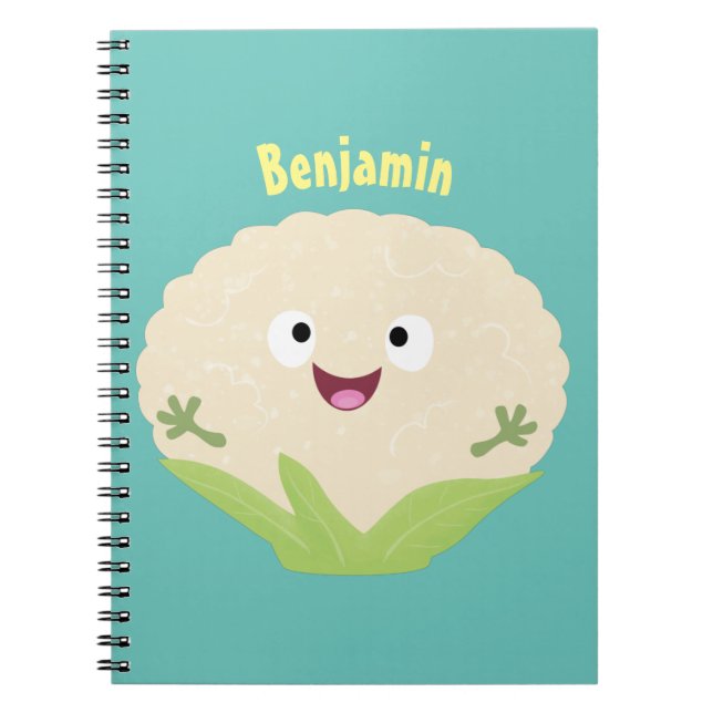 Carnet Caricature de légume de chou-fleur joyeux (Devant)